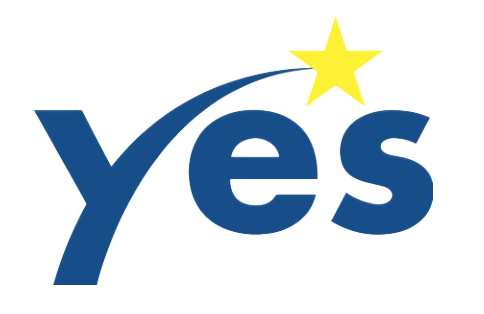 The logo of the Yes foundation, the word Yes with a star